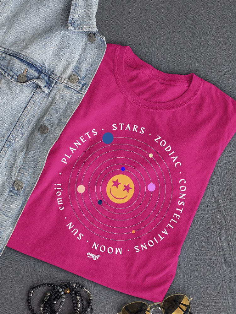 Galactic Smiley - Cosmic Orbit Emoji Grafik Damen T-Shirt - Bild 11 von 20