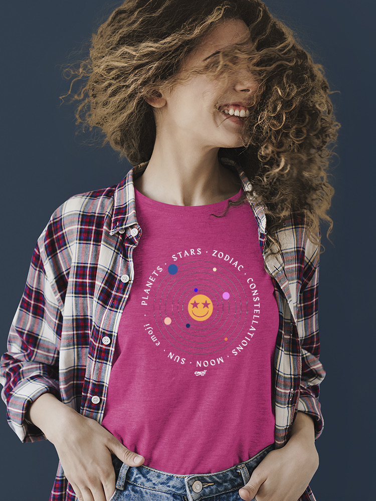 Galactic Smiley - Cosmic Orbit Emoji Grafik Damen T-Shirt - Bild 10 von 20