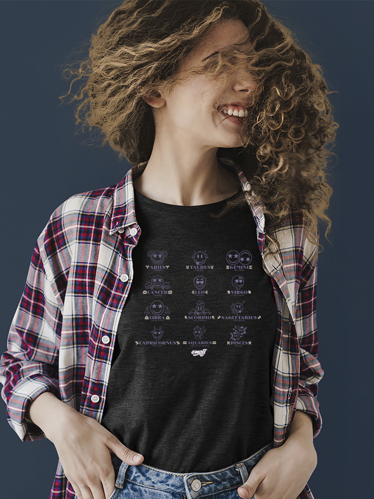 Zodiac Smiley Signs - Astrological Horoscope Emoji Women's T-shirt - Picture 10 of 16