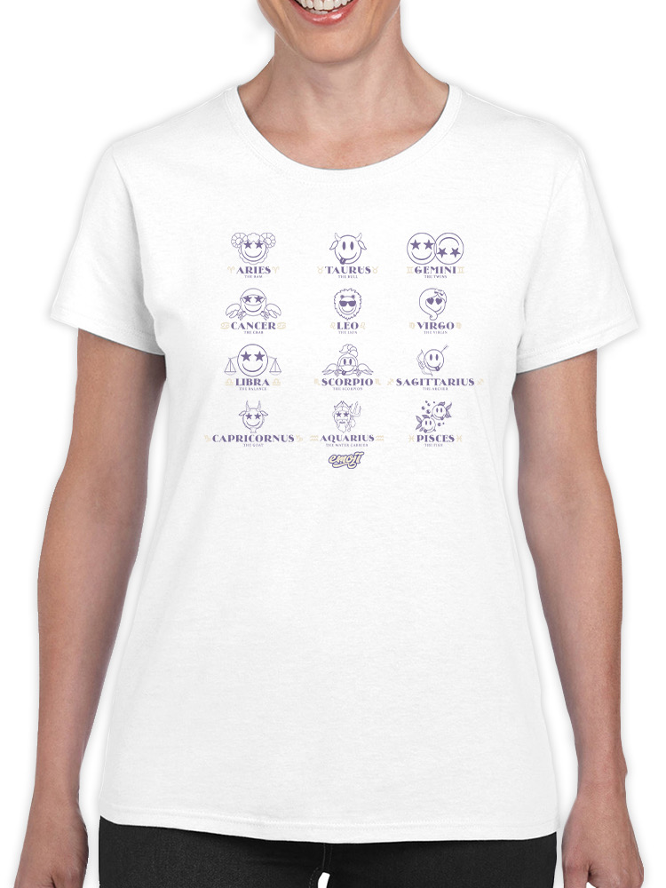 Zodiac Smiley Signs - Astrological Horoscope Emoji Women's T-shirt - Picture 13 of 16