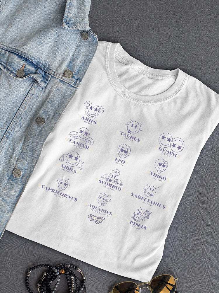 Zodiac Smiley Signs - Astrological Horoscope Emoji Women's T-shirt - Picture 15 of 16