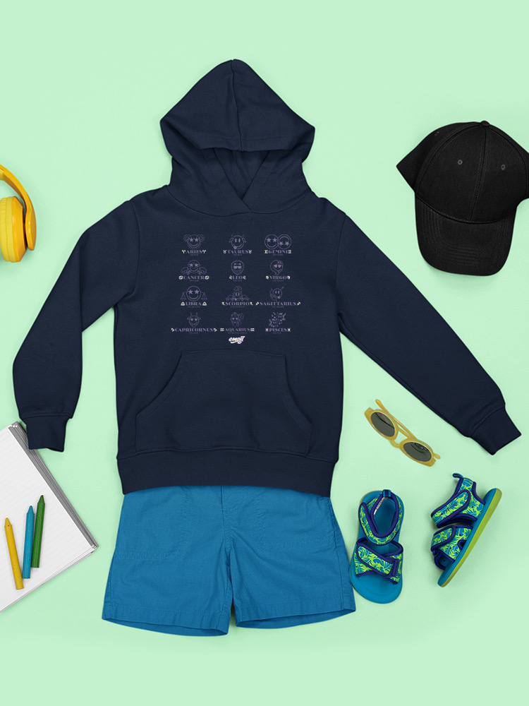Zodiac Smiley Signs - Astrological Horoscope Emoji Youth's Hoodie - Picture 7 of 12