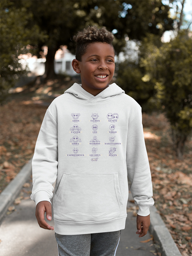 Zodiac Smiley Signs - Astrological Horoscope Emoji Youth's Hoodie - Picture 10 of 12
