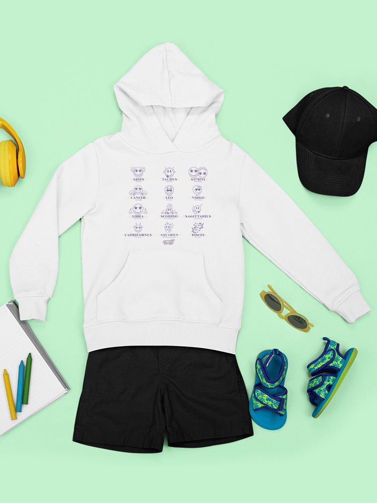 Zodiac Smiley Signs - Astrological Horoscope Emoji Youth's Hoodie - Picture 11 of 12
