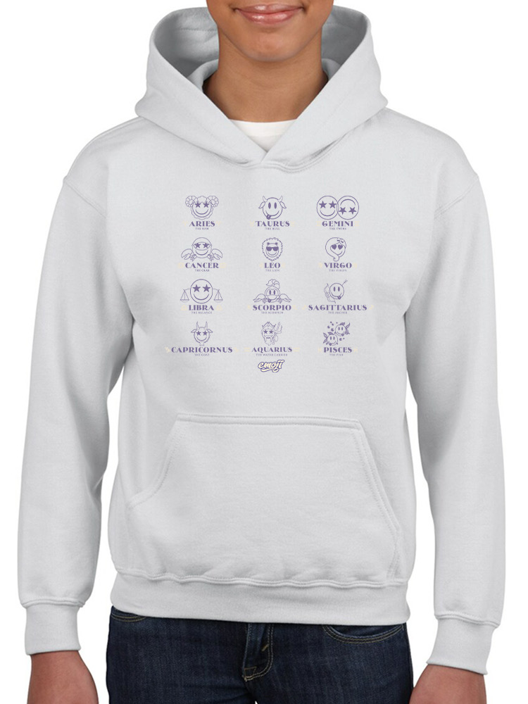 Zodiac Smiley Signs - Astrological Horoscope Emoji Youth's Hoodie - Picture 9 of 12