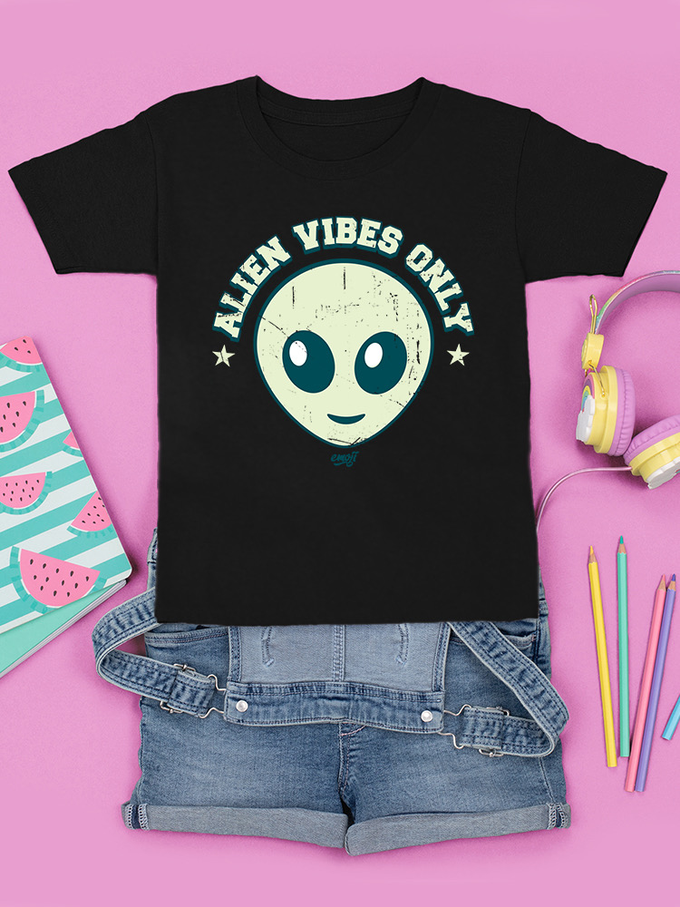 Alien Emoji Vibes Only - Retro UFO Space Graphic Youth's T-shirt - Picture 11 of 28