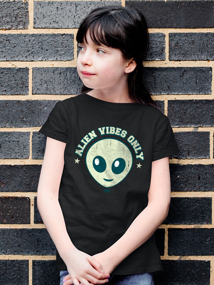 Alien Emoji Vibes Only - Retro UFO Space Graphic Youth's T-shirt - Picture 10 of 28