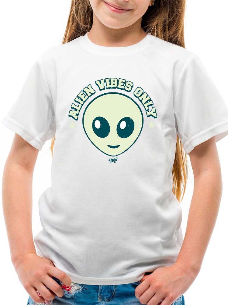 Alien Emoji Vibes Only - Retro UFO Space Graphic Youth's T-shirt - Picture 25 of 28