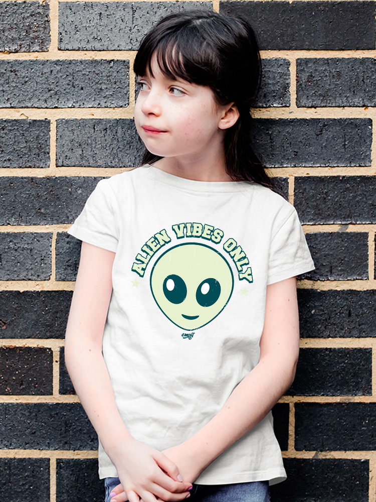 Alien Emoji Vibes Only - Retro UFO Space Graphic Youth's T-shirt - Picture 26 of 28