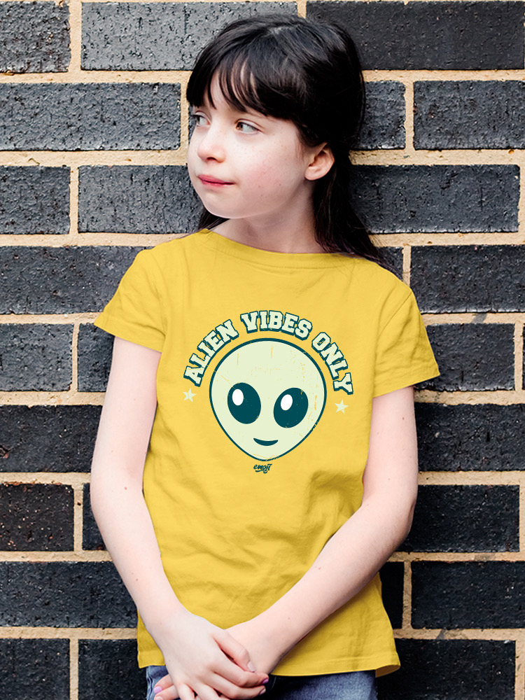 Alien Emoji Vibes Only - Retro UFO Space Graphic Youth's T-shirt - Picture 14 of 28