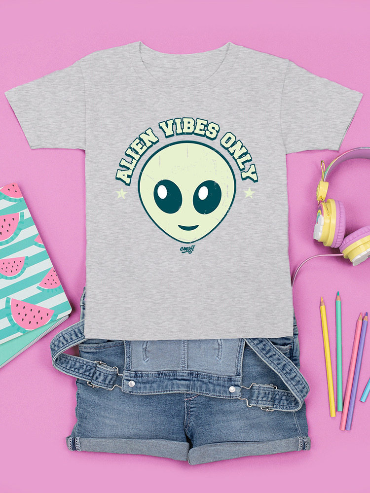 Alien Emoji Vibes Only - Retro UFO Space Graphic Youth's T-shirt - Picture 7 of 28