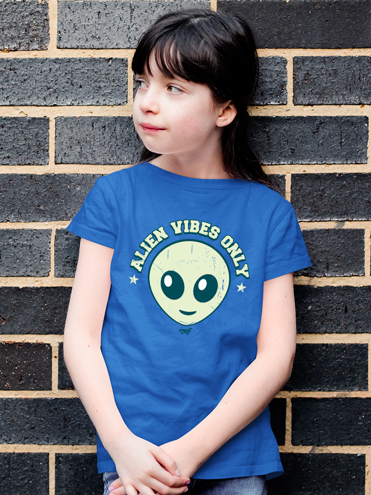 Alien Emoji Vibes Only - Retro UFO Space Graphic Youth's T-shirt - Picture 22 of 28