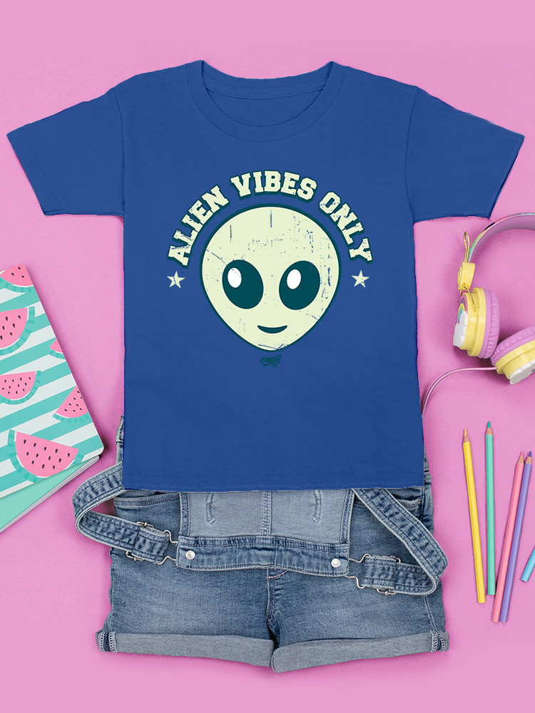 Alien Emoji Vibes Only - Retro UFO Space Graphic Youth's T-shirt - Picture 23 of 28