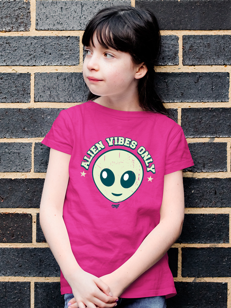 Alien Emoji Vibes Only - Retro UFO Space Graphic Youth's T-shirt - Picture 18 of 28