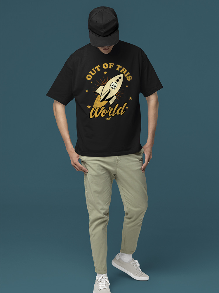 Out of This World - Alien Emoji Rocket Adventure Graphic Men's T-shirt - Picture 6 of 24