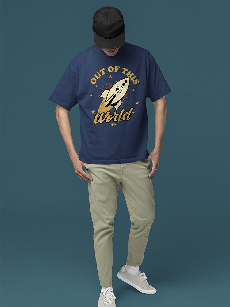 Out of This World - Alien Emoji Rocket Adventure Graphic Men's T-shirt - Picture 10 of 24