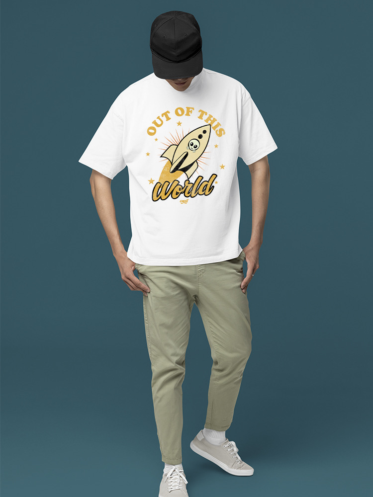 Out of This World - Alien Emoji Rocket Adventure Graphic Men's T-shirt - Picture 22 of 24