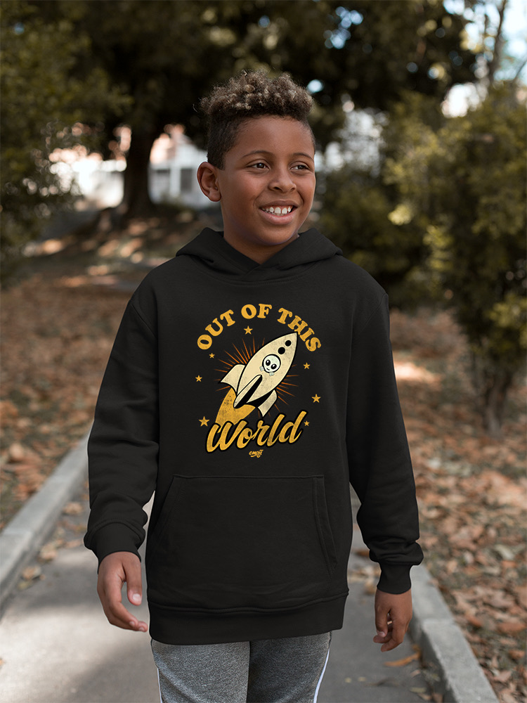 Out of This World - Felpa con cappuccio Alien Emoji Rocket Adventure grafica per ragazzi - Foto 6 di 24