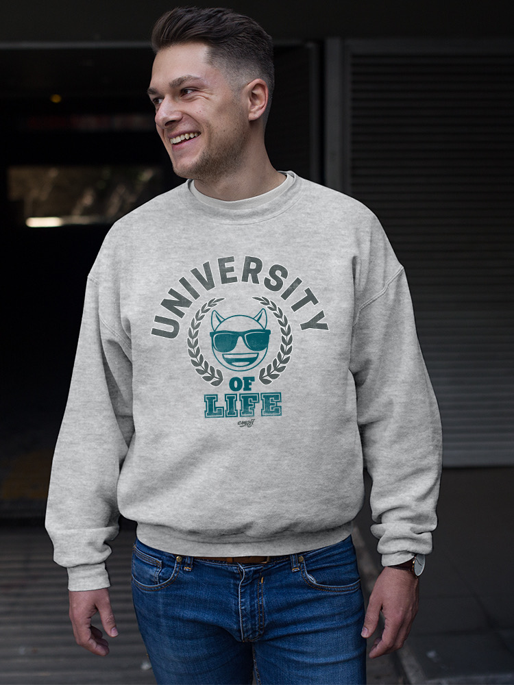 University of Life - Dark Emoji College Style Graphic Men's Sweatshirt - Picture 6 of 12