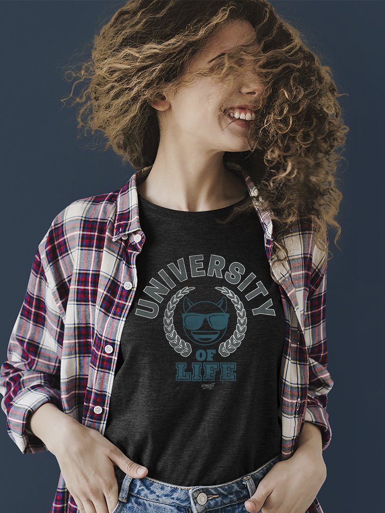 University of Life - Camiseta para mujer gráfica estilo universitario emoji oscuro - Imagen 10 de 20