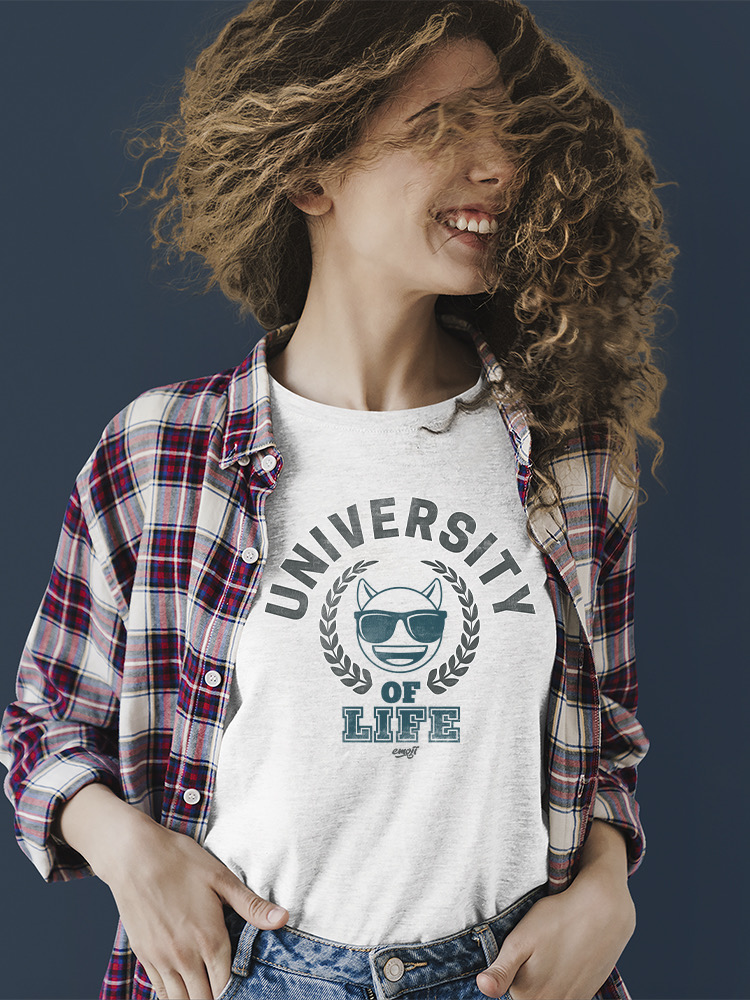 University of Life - Camiseta para mujer gráfica estilo universitario emoji oscuro - Imagen 18 de 20