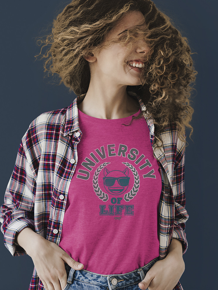 University of Life - Camiseta para mujer gráfica estilo universitario emoji oscuro - Imagen 14 de 20