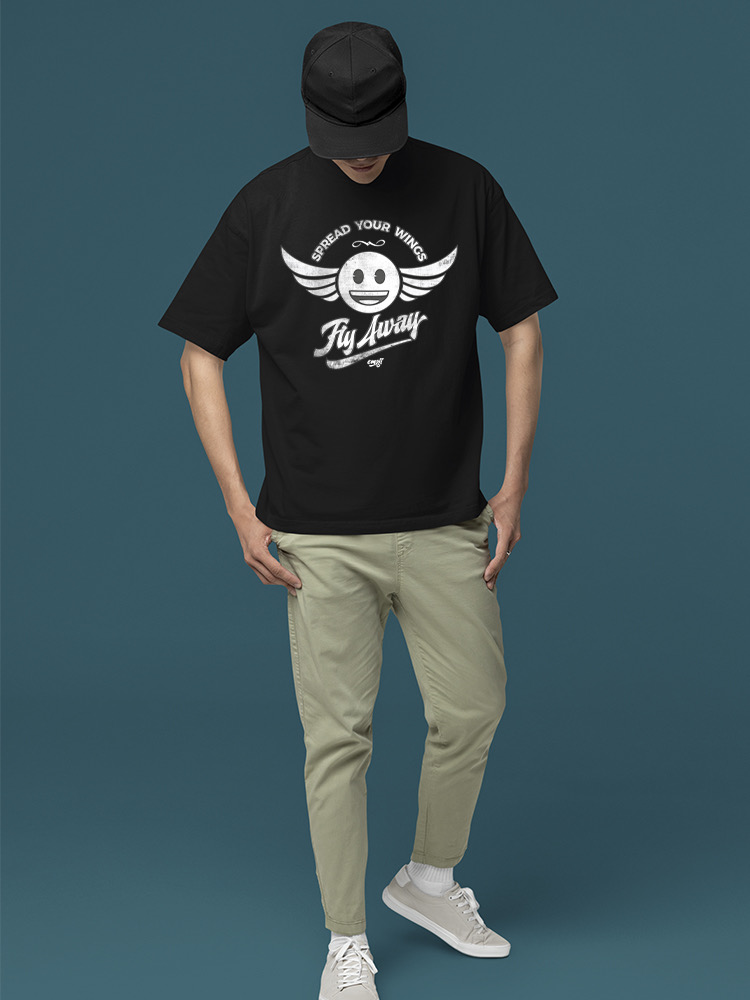 Fly Away - Retro Winged Emoji Graphic Men's T-shirt - Picture 6 of 24