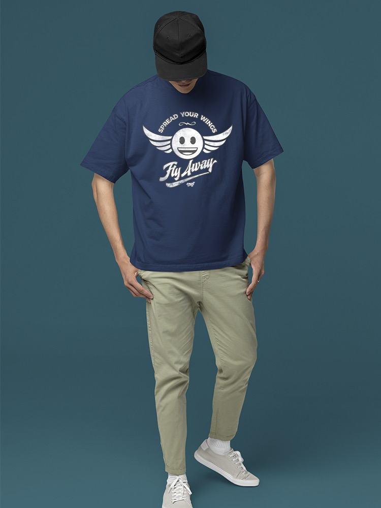 Fly Away - Retro Winged Emoji Graphic Men's T-shirt - Picture 10 of 24