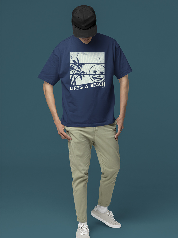 Life's A Beach - Vintage Palm Tree Emoji Men's T-shirt - Picture 10 of 20