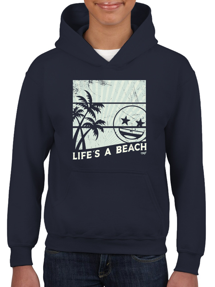 Life's A Beach - Vintage Palm Tree Emoji Youth's Hoodie - Picture 17 of 20