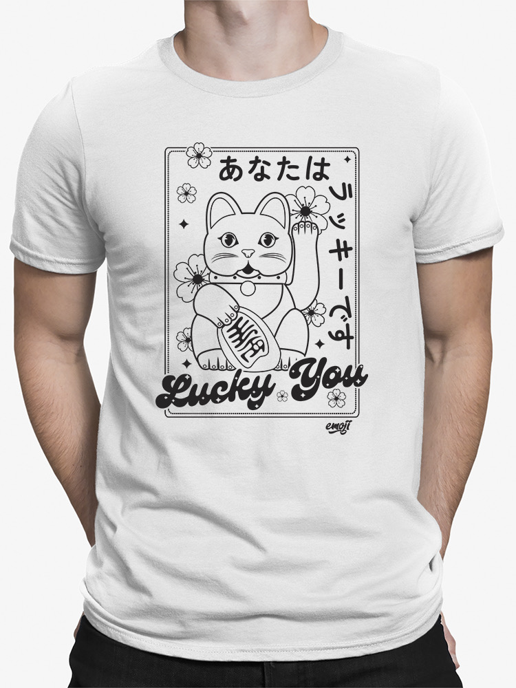 Lucky You Emoji - Japanese Maneki Neko Cat Design Men's T-shirt | eBay