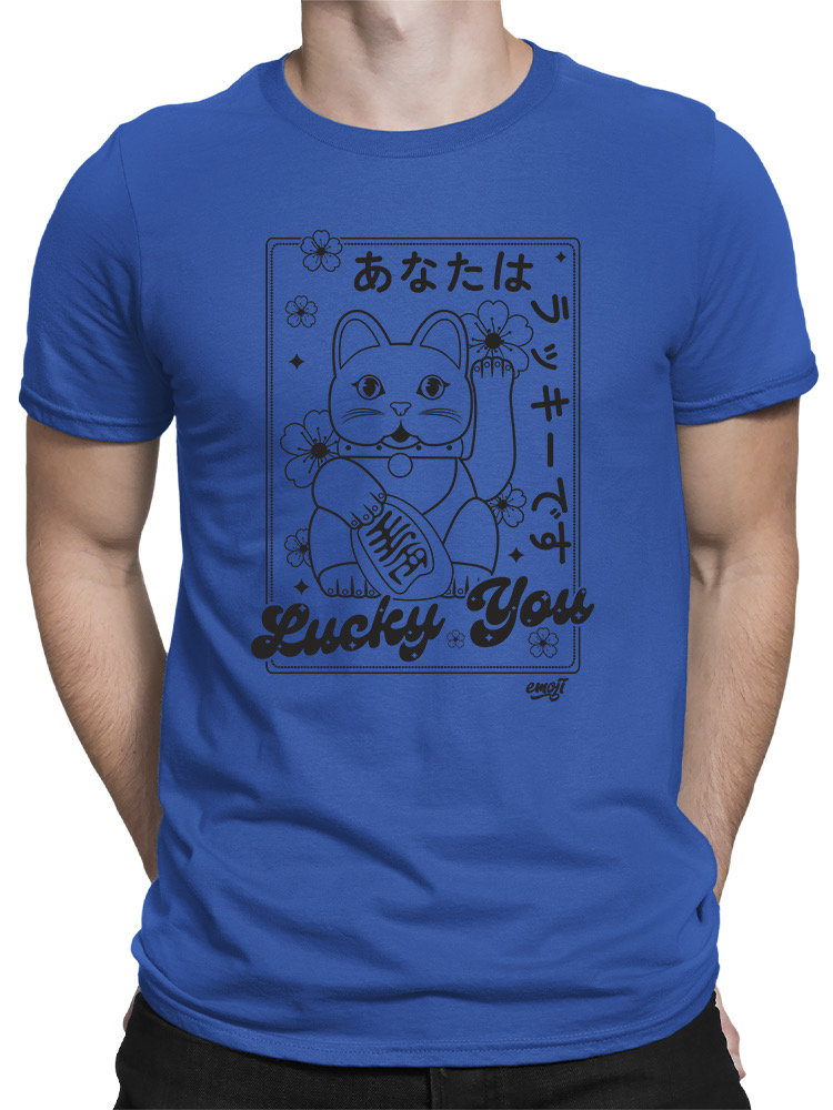 Lucky You Emoji – Japanese Maneki Neko Cat Design Men’s T-shirt