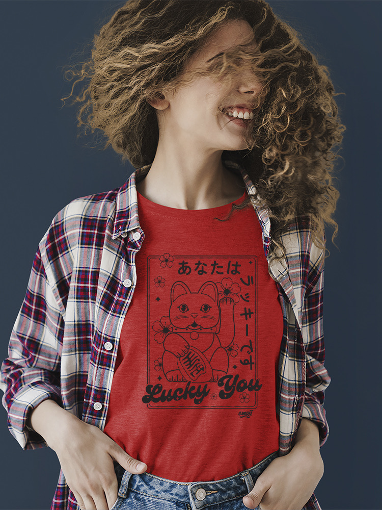 Lucky You Emoji - Japanese Maneki Neko Cat Design Damen T-Shirt - Bild 14 von 20