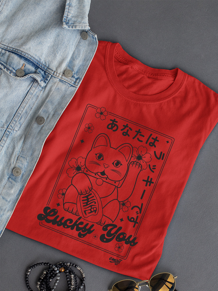 Lucky You Emoji - Japanese Maneki Neko Cat Design Damen T-Shirt - Bild 15 von 20
