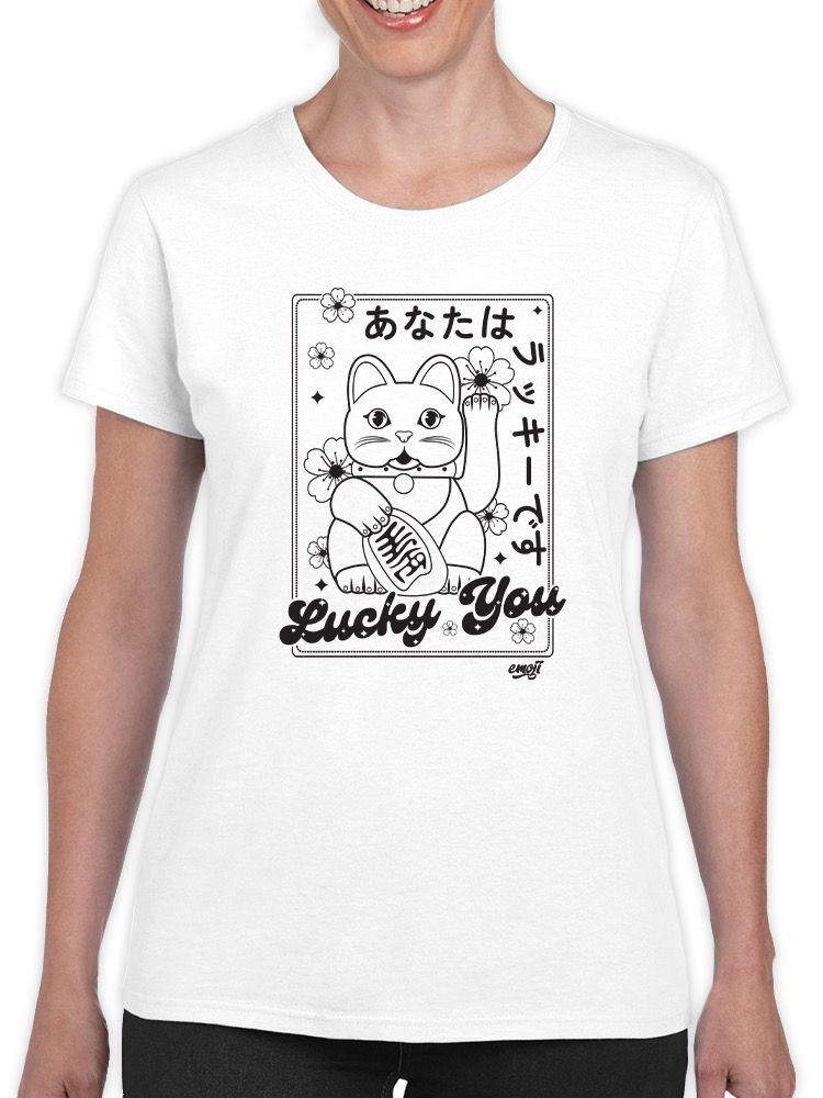 Lucky You Emoji - Japanese Maneki Neko Cat Design Damen T-Shirt - Bild 17 von 20
