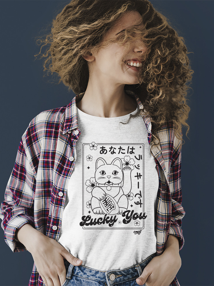Lucky You Emoji - Japanese Maneki Neko Cat Design Damen T-Shirt - Bild 18 von 20
