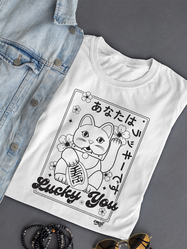 Lucky You Emoji - Japanese Maneki Neko Cat Design Damen T-Shirt - Bild 19 von 20