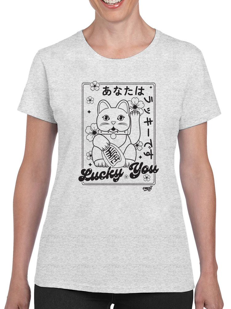 Lucky You Emoji - Japanese Maneki Neko Cat Design Damen T-Shirt - Bild 5 von 20