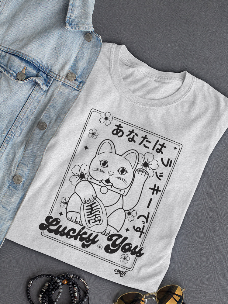 Lucky You Emoji - Japanese Maneki Neko Cat Design Damen T-Shirt - Bild 7 von 20