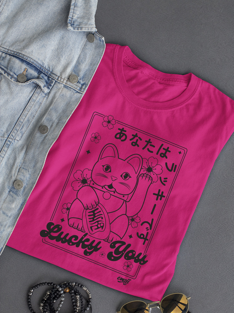 Lucky You Emoji - Japanese Maneki Neko Cat Design Damen T-Shirt - Bild 11 von 20