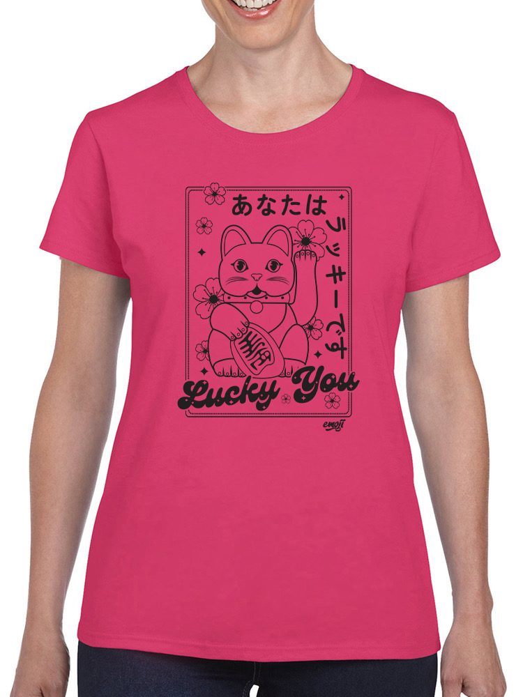 Lucky You Emoji - Japanese Maneki Neko Cat Design Damen T-Shirt - Bild 9 von 20