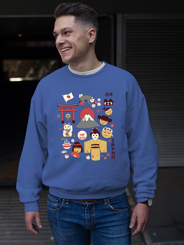 Vintage Aesthetic Japanese Emoji Graphic Men's Sweatshirt - Foto 10 di 16