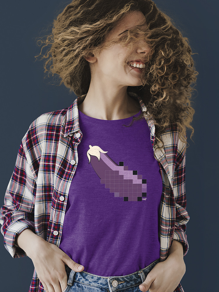 Pixel Aubergine Fun Emoji - Retro Meme Art Design Damen T-Shirt - Bild 18 von 32