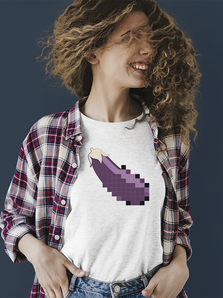 Pixel Aubergine Fun Emoji - Retro Meme Art Design Damen T-Shirt - Bild 30 von 32