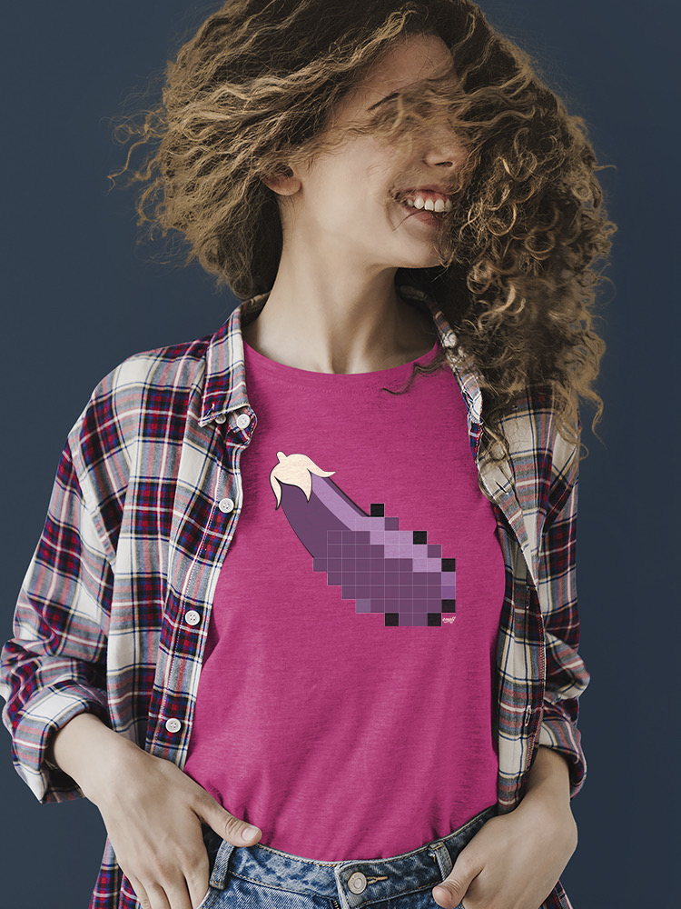 Pixel Aubergine Fun Emoji - Retro Meme Art Design Damen T-Shirt - Bild 14 von 32