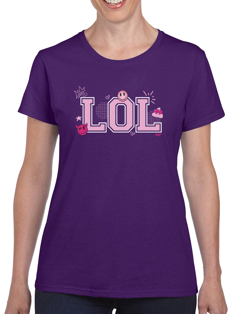 LOL Smiley Emoji Crown Pink Design Damen T-Shirt - Bild 13 von 24