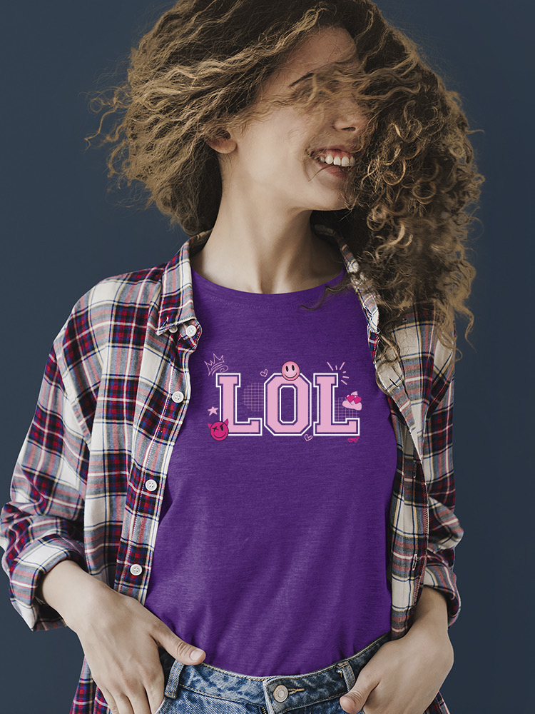 LOL Smiley Emoji Crown Pink Design Damen T-Shirt - Bild 14 von 24