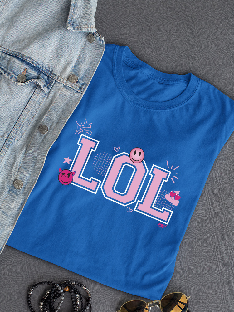LOL Smiley Emoji Crown Pink Design Damen T-Shirt - Bild 23 von 24