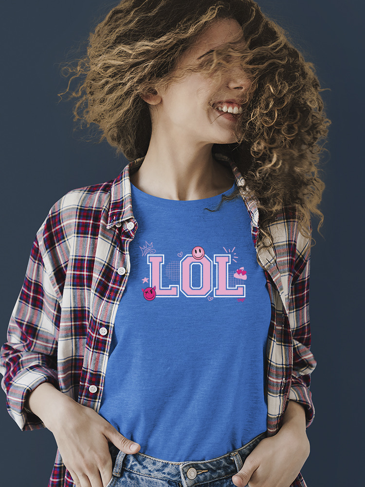 LOL Smiley Emoji Crown Pink Design Damen T-Shirt - Bild 22 von 24