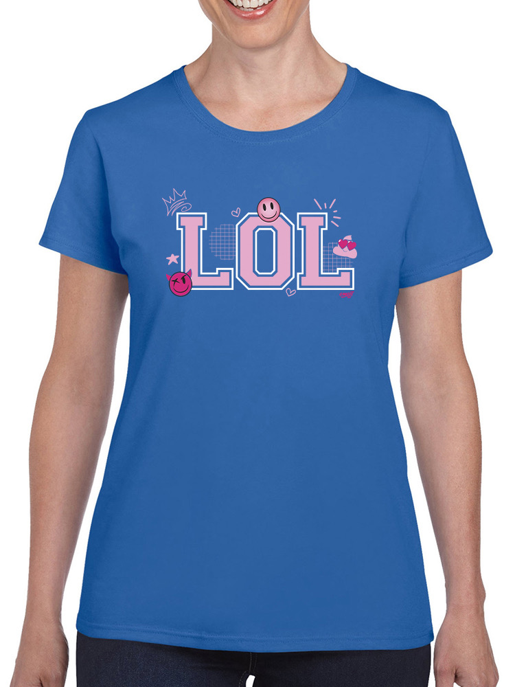 LOL Smiley Emoji Crown Pink Design Damen T-Shirt - Bild 21 von 24